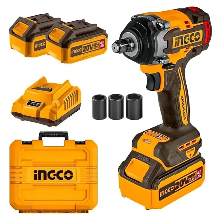 Llave de impacto 20v 500nm 1/2" + 2 batería 4.0Ah + Cargador Maletín