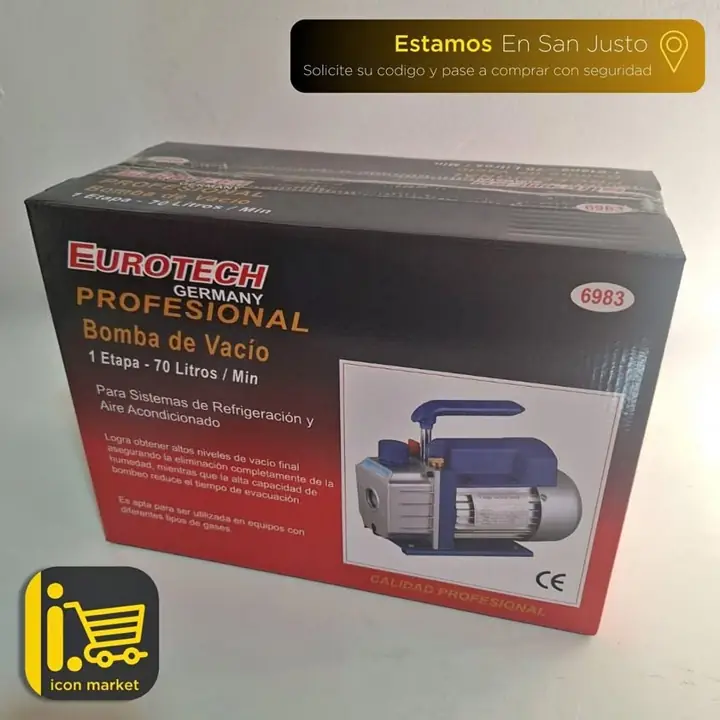Bomba de Vacío Eurotech Profesional 1 Etapa – 70 L/min | 1/4 HP | 220V