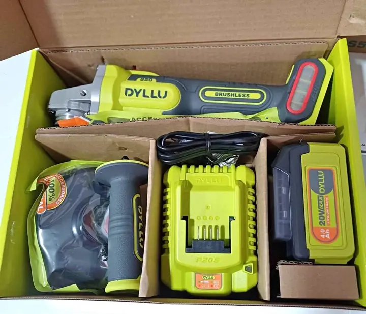 Amoladora Angular a Batería 115mm 4.1/2" 20v (850w) + batería 4.0Ah y Cargador DYLLU