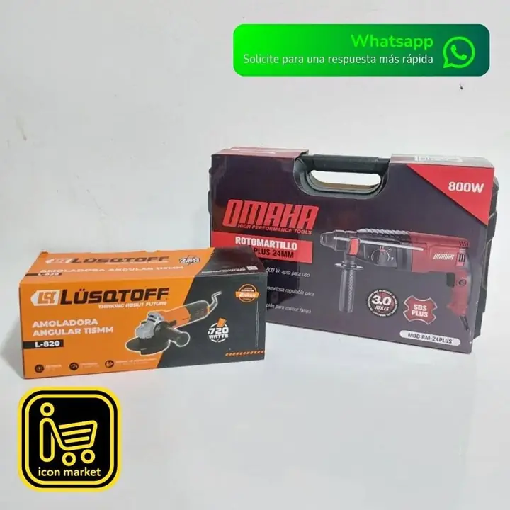 COMBO 2 : Rotomartillo 800w Omaha + Amoladora Angular 750w lusqtoff