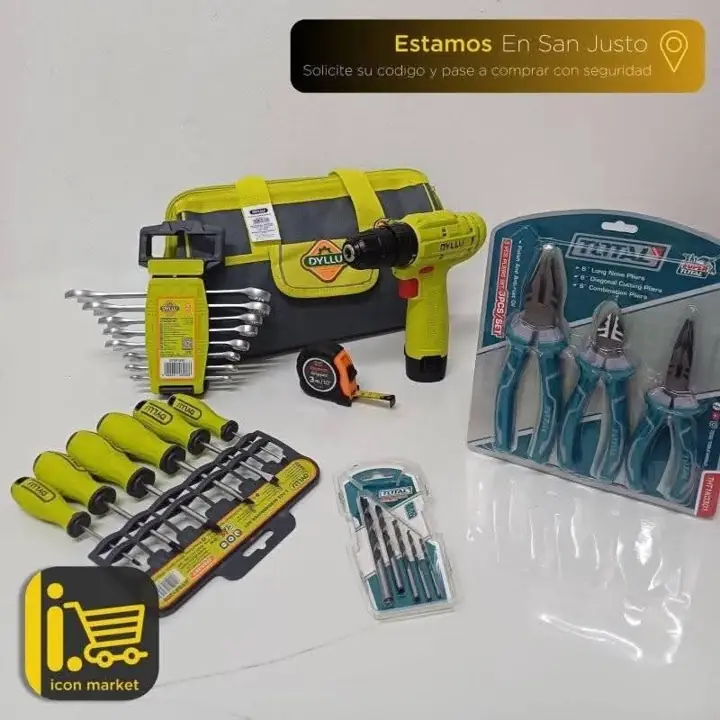 Kit de herramientas | Taladro 12V + bolso + Destornilladores + Llaves Combinadas + Pinzas + Cinta Mé