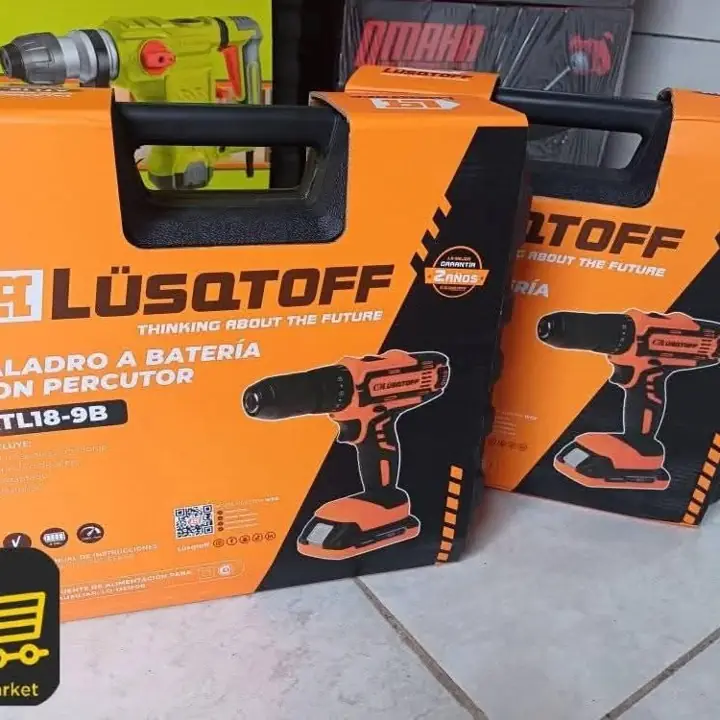Taladro atornillador percutor mandril 13 mm dos baterías 18 v cargador y maletin lusqtoff