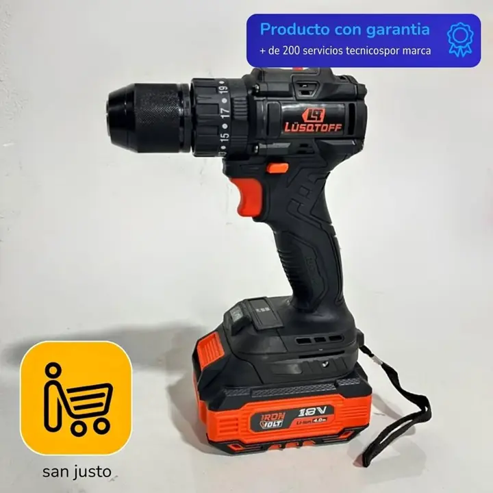 Taladro atornillador percutor lusqtoff 18V Brushless 13 mm + 2 Baterías