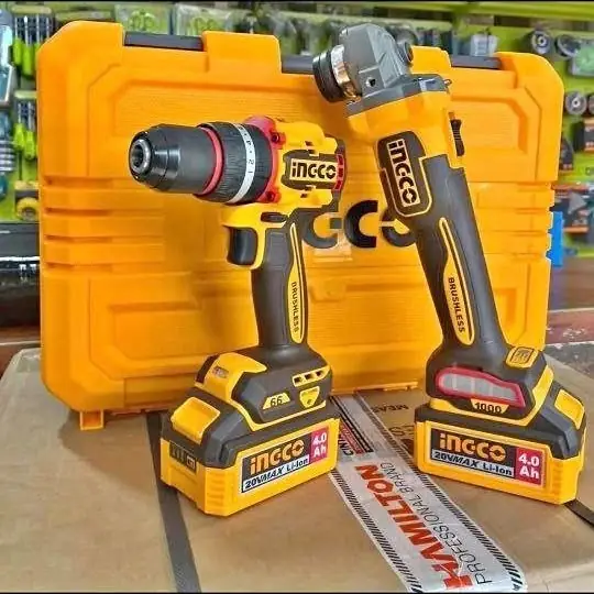 Amoladora inalámbrico 1000w+ taladro ator percutor 66nm 2bar4ah ingco