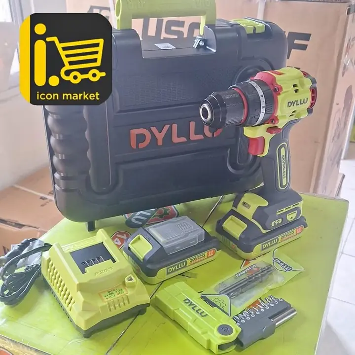 Taladro atornillador percutor 62 nm dos baterías cargador y maletín dyllu