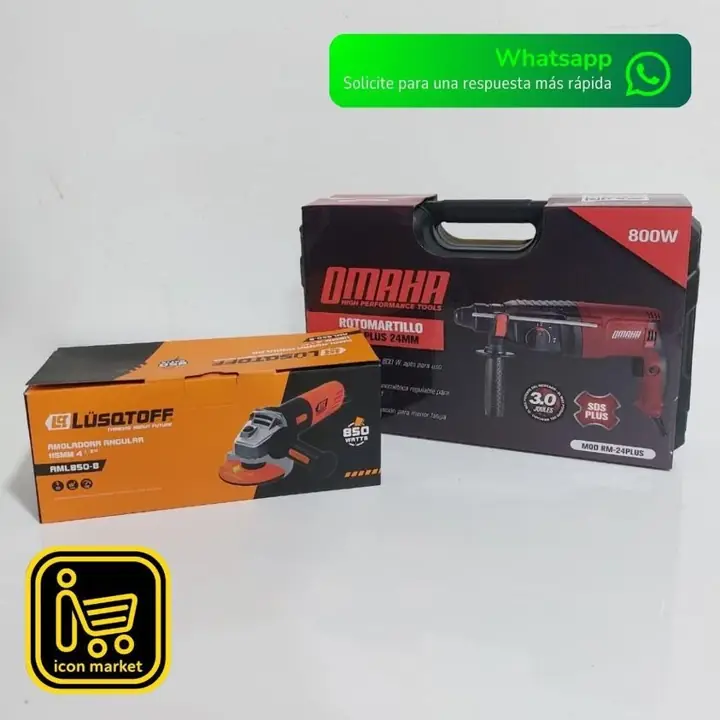 COMBO 1 : Rotomartillo 800w Omaha + Amoladora Angular 850w lusqtoff
