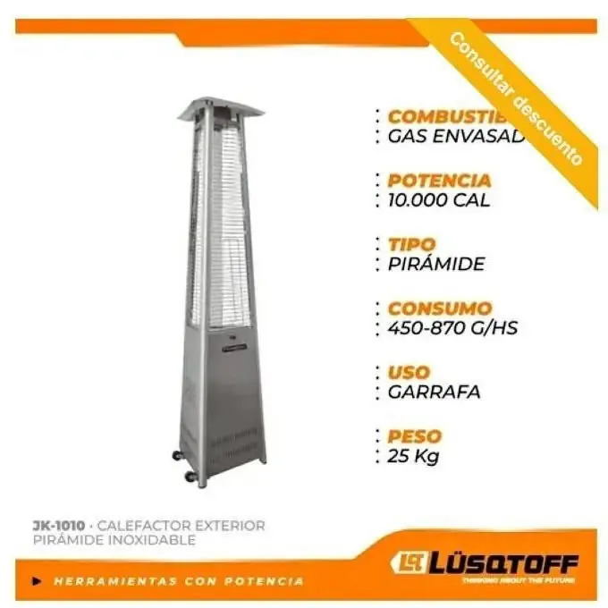 Calefactor de patio piramide gas-env 11180Kcal p-ext Acero Inox JK-1010 LUSQTOFF