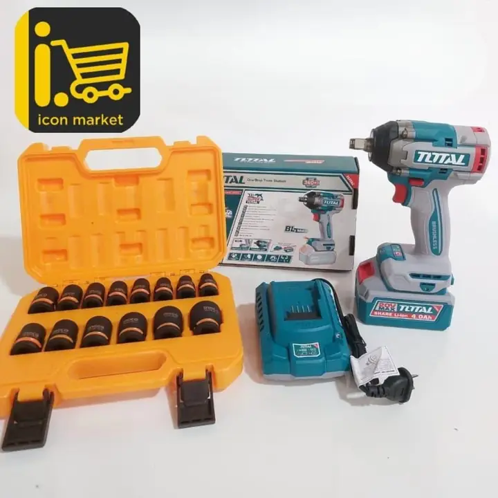 Llave de impacto 500nm Total+ tubos ingco + kit Batería 4.0Ah y Cargador Total