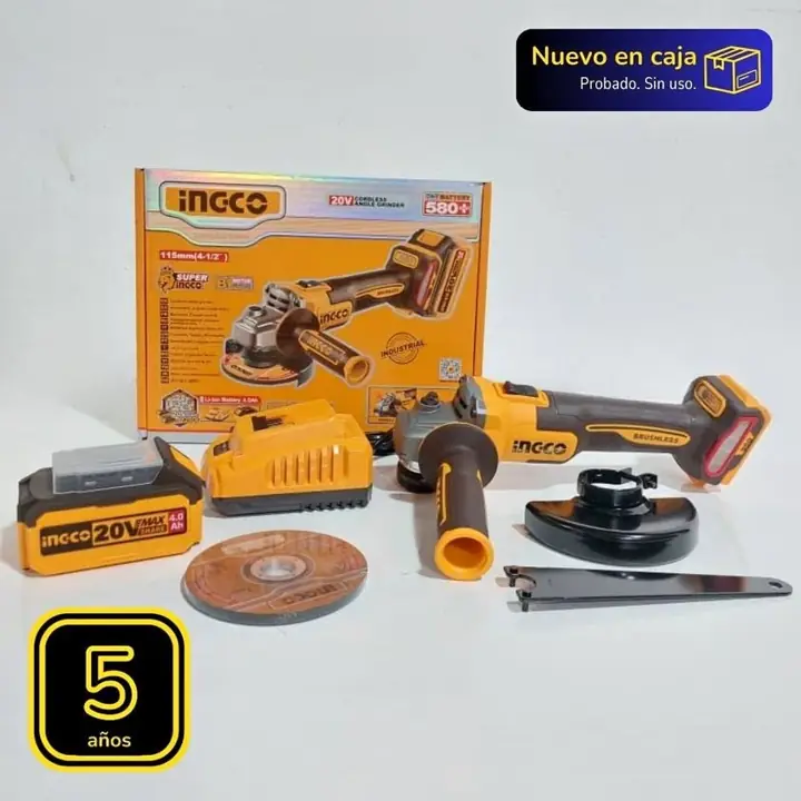 Amoladora inalámbrico 1bateria4ah cargador 5 disco ingco