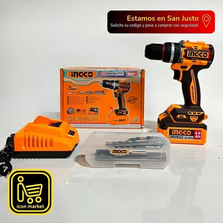 Taladro ator percutor 96nm +1 batería 4ah cargador+ accesorios ingco