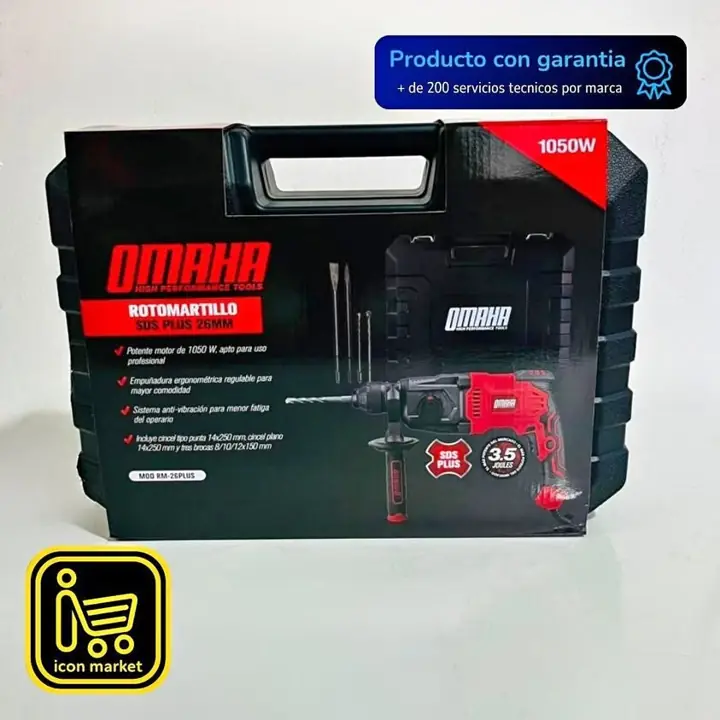 Rotomartillo SDS Plus Omaha 1050W Incluye Mechas, Cinceles y Maletín