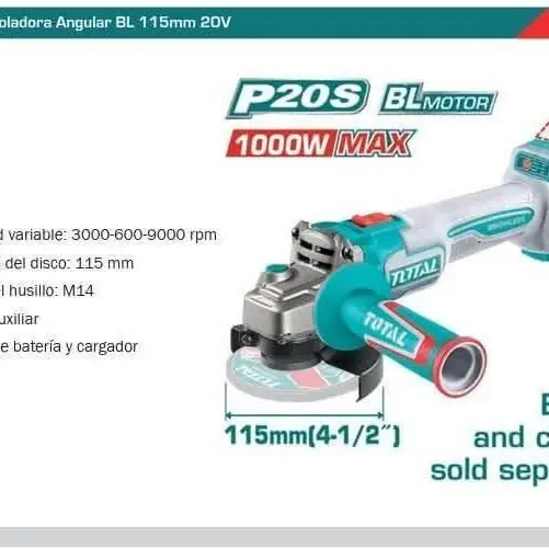 Amoladora inalámbrico total 2 batería 20v y cargador ingco