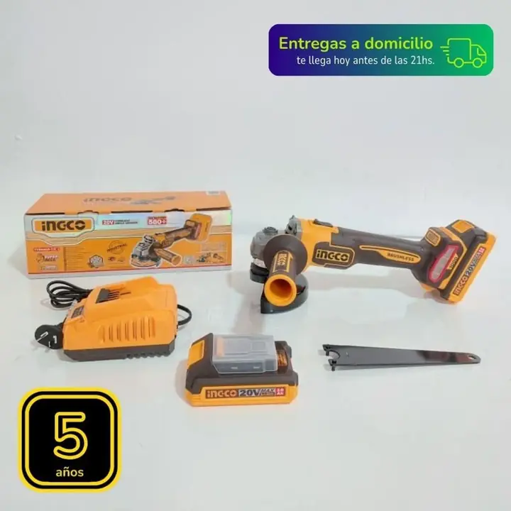 Amoladora Angular Inalámbrica Brushless 115mm Ingco + Baterías 2.0Ah y Cargador