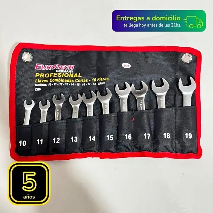Juego de Llaves Combinadas Cortas Eurotech 10 Piezas Uso Profesional