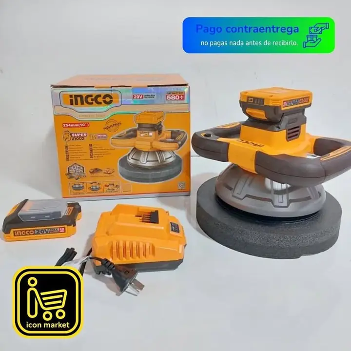 Lustradora Pulidora ingco 10" 20v 254mm inalámbrica + 2 baterías 2.0ah y Cargador