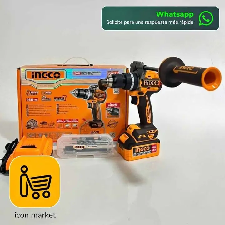 Taladro Atornillador Percutor 20v 96nm + 1 batería de 4.0Ah + Cargador