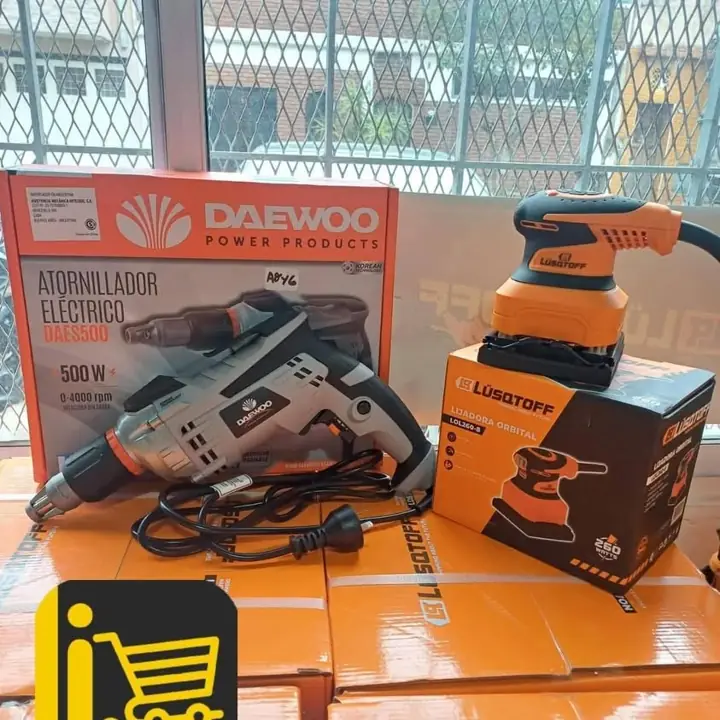 Atornillador Eléctrico Durlock 500w Daewoo + Lijadora Orbital 260w Lusqtoff