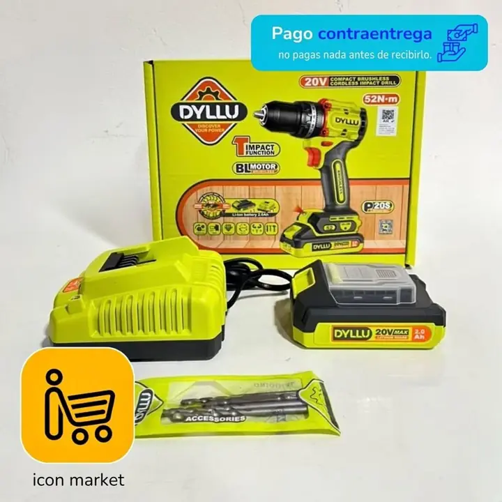 Taladro percutor atornillador inalámbrico 20V 52 nm brushless dyllu by total