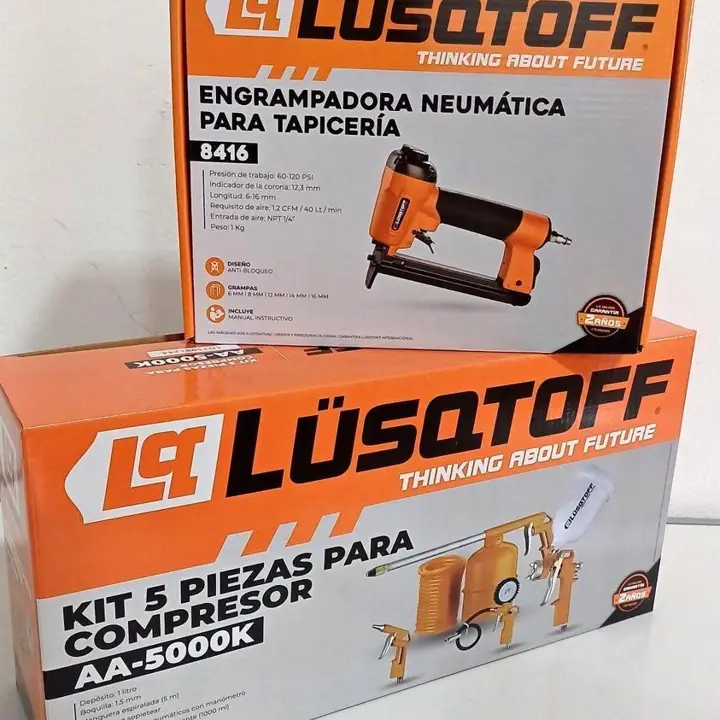 Engrampadora para tapicería neumática lusqtoff+ kit de cmpresor 5 piezas