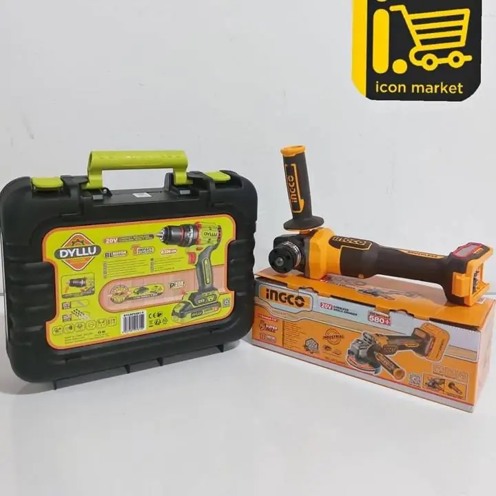 Taladro atornillador percutor 62 nm completo+ amoladora inalámbrico ingco solo