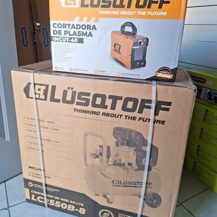 Compresor lusqtoff 50 litros 2.5hp (solo) + cortadora de plasma incut-40 corta 10mm