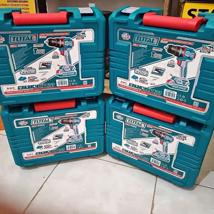 Taladro Percutor Atornillador Inalámbrico Brushless TOTAL 20v Compacto con Maletín. 2 Baterías Carga