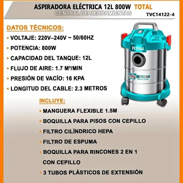 Combo hidrolavadora 100 bar1400w dogo+ aspiradora 12 litros 800w inoxidable total