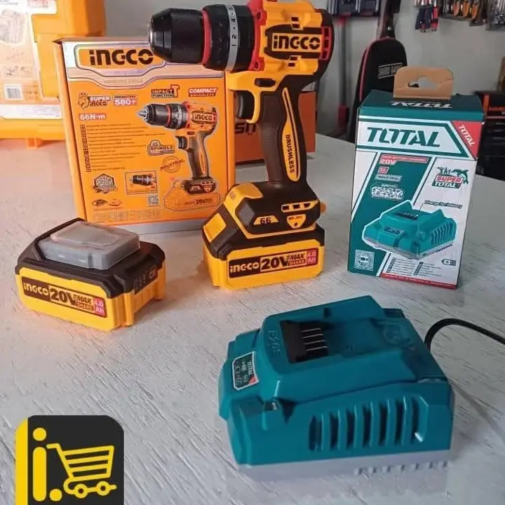Atornillador Percutor ingco 20v 66nm con 2 baterías de 4.0Ah + Cargador 20v Total