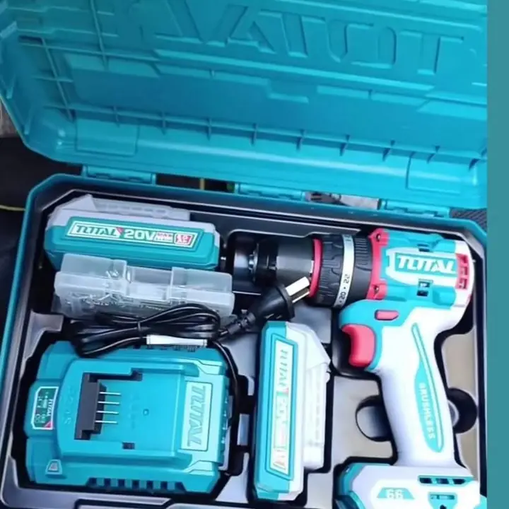 Taladro atornillador inalámbrico de 66 nm dos baterías cargador maletín y accesorios