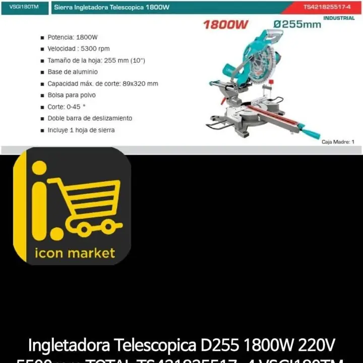 Ingletadora telescopica 1800w 255mm(10)