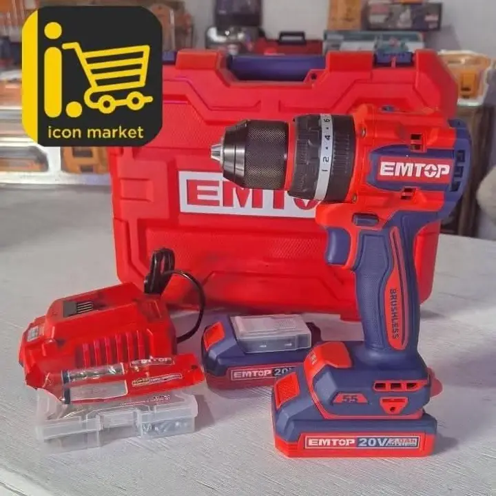 Taladro percutor atornillador 20v motor brush less + 3 batería + cargador + mechas