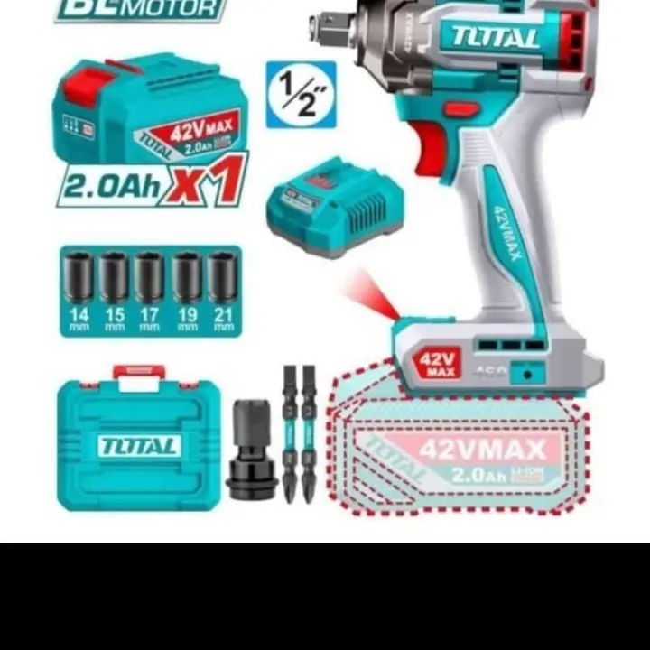 Llave impacto 1/2 42V 460nm+1 batería+tubos+ maletín