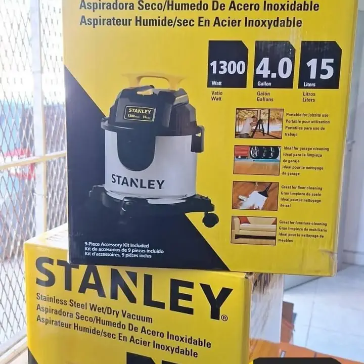 Aspiradora 15 litros 1300w líquido y polvo inoxidable Stanley