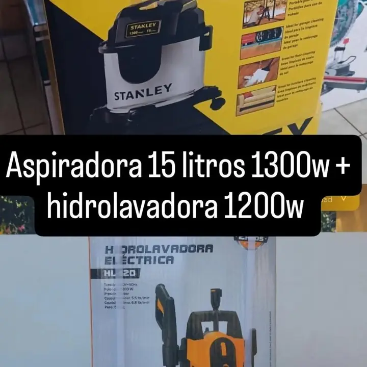 Combo aspiradora 15 litros 1300w Stanley+ hidrolavadora 1200w lusqtoff