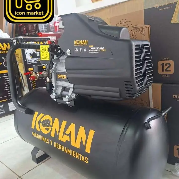 Compresor 50 litros 2.5hp presión max 8bar + inflador + manguera + tarro limpiador + aceite + juntas