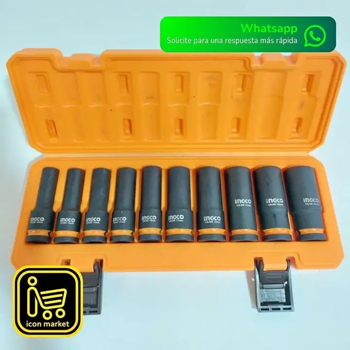 Kit juego de dados de impacto largo 1/2" 10 piezas ingco