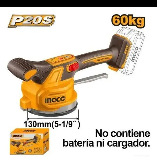 Ventosa vibradora niveladora 60 kilos ingco+2 bat 20v 2 ah+ cargador total