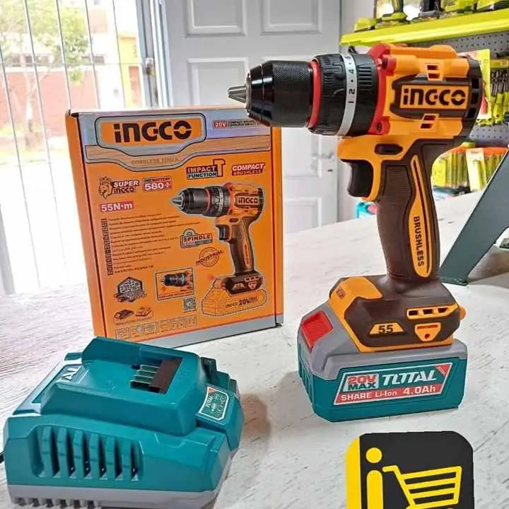 Taladro atornillador percutor 55nm ingco 1 batería 20v4ah cargador