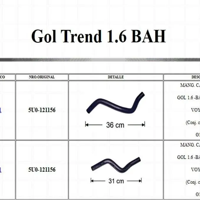 Mangueras calefaccion SURAN - FOX - gol trend - VOYAGE