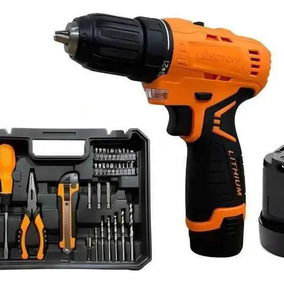 Taladro Atornillador Bateria 12v Lusqtoff + Kit Heramientas Color Naranja • 1 Taladro Atornillador