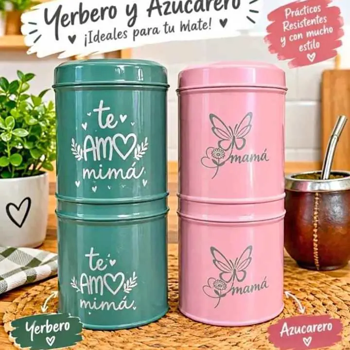 Yerbera y azúcarera, grabado Dia de la Madre $8,999