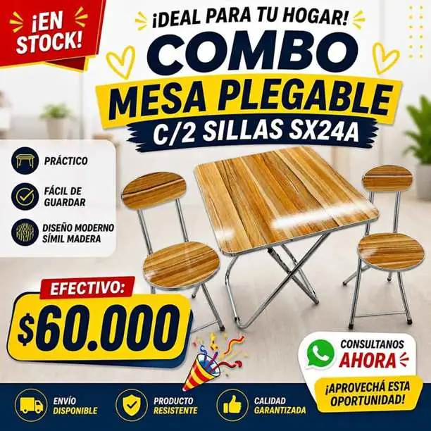Combo mesa plegable C/ 2 sillas merlo pontevedra zona oeste
