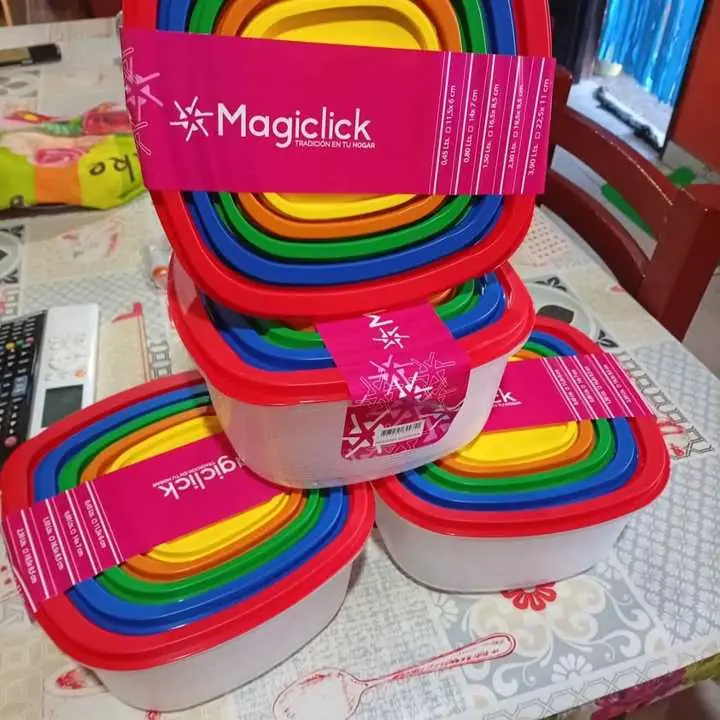 Set Magiclick de 5 Tuppers Hermeticos Apilables de Alta Calidad Diferentes Tamaños Y Colores.OFERTON