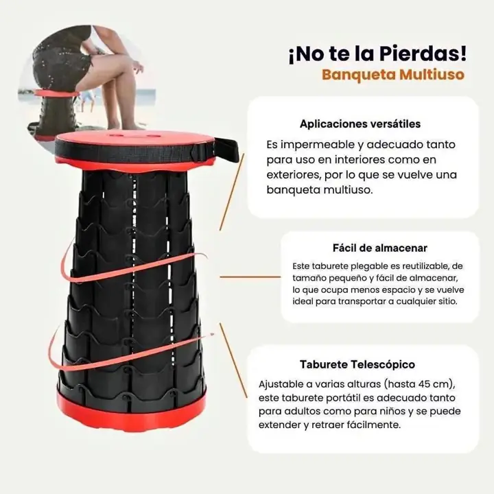 Taburete banco plegable portatil 45CM hasta 150KG