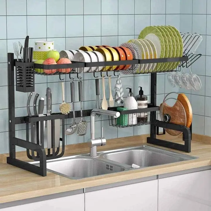 Escurridor organizador sobre mesada acero 65X52X32 cm negro