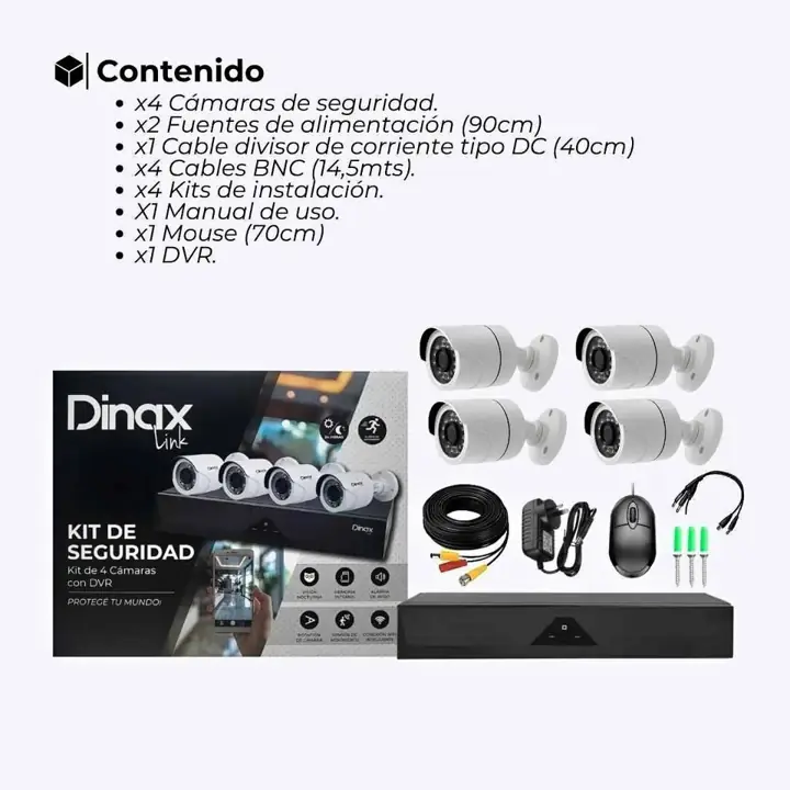 Kit de 4 camaras de seguridad con dvr - dinax