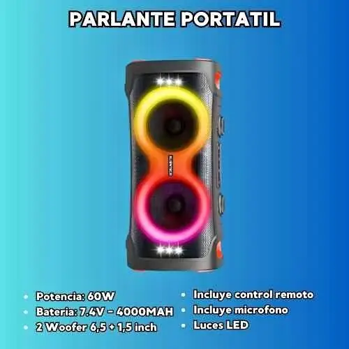 Parlante portatil bluetooth 2x 6,5" alientech