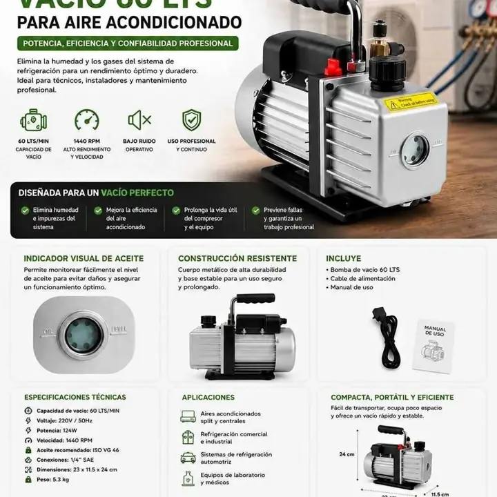 Bomba de vacio para aire acondicionado 60 lts