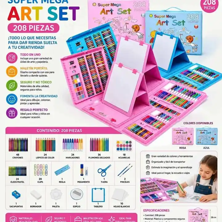 Valija set de arte 208 piezas dibujo