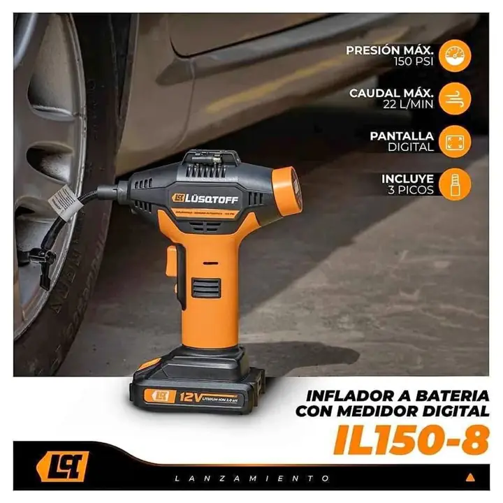 Inflador inalambrico con medidor dig lusqtoff
